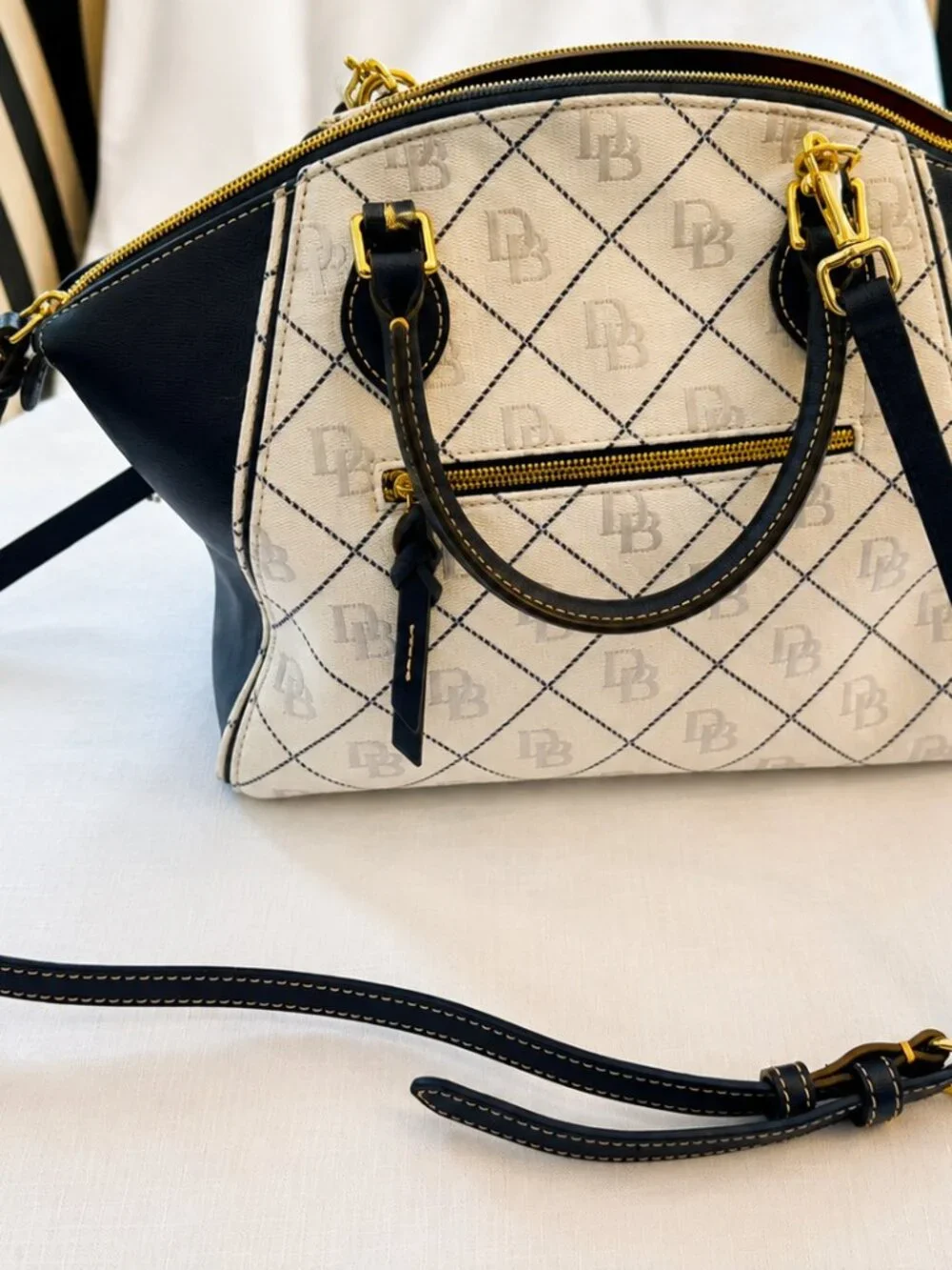 Dooney & Bourke Sydney Signature Satchel – Glacier Blue/Navy – Mint Condition